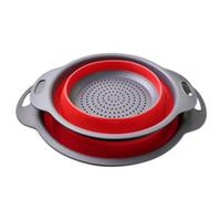 katmerio Lot de 2 passoires pliables en silicone pour pâtes, fruits, légumes (vert) (rouge)