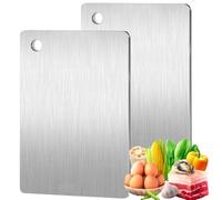 katmerio Lot de 2 planches à découper en acier inoxydable et titane double face 15 cm x 25 cm, antibactériennes et anti-moisissures pour la cuisine