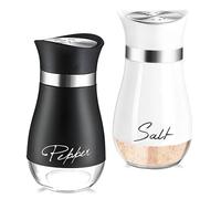 katmerio Lot de 2 salières et poivrières à fond en verre de 120 ml avec couvercle en acier inoxydable, accessoires de cuisine pour la maison, la cuisine, le restaurant, la table à manger (noir, blanc)