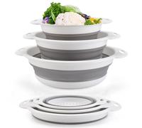 katmerio Lot de 3 passoires pliables en silicone - Passoire de cuisine - Passoire à pâtes - Passoire de cuisine - Bol de lavage pour pâtes, fruits, légumes - Blanc
