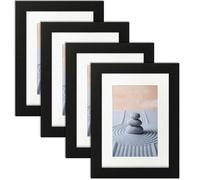 katmerio Lot de 4 cadres photo, noirs, 10 x 15 cm, avec verre acrylique, portrait, à poser et à suspendre, pose murale ou de table