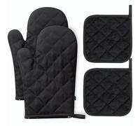 katmerio Lot de 4 gants de cuisine antidérapants pour micro-ondes, résistants à la chaleur jusqu'à 230 °C, pour la cuisine, la pâtisserie et le barbecue, noirs