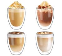 katmerio Lot de 4 verres à café à double paroi - 350 ml - Pour latte macchiato, cappuccino - Pour café, glace, thé, lait, jus