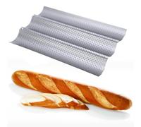 katmerio Plaque de cuisson pour 3 baguettes (38 x 24,5 cm) avec 3 cavités, moule à petits pains, accessoires de cuisson, en métal antiadhésif