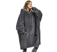 Kato Tirrinia Couverture à capuche, sweat-shirt Sherpa surdimensionné, couverture portable chaude super douce, pull à poche géant confortable à capuche géant adultes hommes femmes, Noir cendré