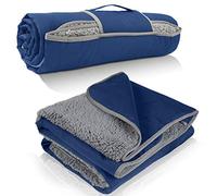 Kato Tirrinia Couverture d'extérieur chaude et imperméable avec Sherpa, couverture coupe-vent pour camping, voyage, pique-nique, stade, herbe, voiture, randonnée, voyage en voiture, 150 x 200 cm, bleu