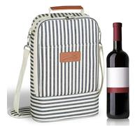 Kato Tirrinia Ice Bag Lot de 2 Sacs à vin isothermes Portables avec Cordon en Verre avec Verre à vin Sac à Glace Pique-Nique fête baptême Restaurant échantillons de vin Rayures Bleues 23 x 9 x 35 cm