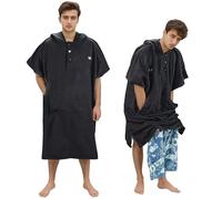 Kato Tirrinia Poncho de Surf pour Homme et Femme - en Microfibre - avec Capuche et Poche - Serviette de Bain - pour Surfeur - Natation - Camping - Sauna - Taille S/M - Noir
