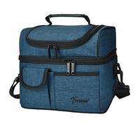 Kato Tirrinia Sac à déjeuner Isotherme Sac Isotherme à bento Thermique étanche pour Homme et Femme Boîte à déjeuner étanche avec bandoulière à Deux Compartiments et Poches Avant, 10,3" x 7,5" x 8,6"