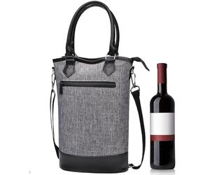 Kato Tirrinia Sac à vin Isotherme avec bandoulière - 2 Bouteilles de vin bière Boissons jusqu'à 15 litres Sac de Transport extérieur avec cloison et poignée à Carreaux Gris 20 x 11 x 33 cm