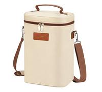 Kato Tirrinia Sac isotherme 4 bouteilles Sac à vin isotherme Portable Sac isotherme à vin avec sangles pour pique-nique fête BYOB Restaurant Dégustation de vin Beige 22 × 18 × 32 CM