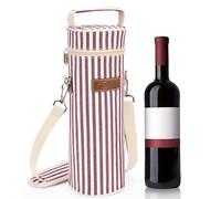 Kato Tirrnia 1 Bouteille Sac de Glace Isotherme Sac à vin Portable Sac à vin avec Sangles pour Pique-Nique fête BYOB Restaurant dégustation de vin vin Rayures Rouges 10 cm x 34 cm