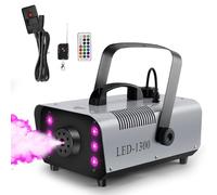 Katomi Machine à fumée 1300 avec effet RVB, 13 couleurs, 6 LED, mini fumée, avec 2 télécommandes filaires et sans fil pour DJ, discothèque, Halloween, mariages, Noël