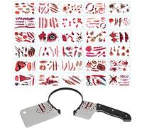 KATOOM 30PCS Aocollants de Tatouage de Cicatrice,1PCS Halloween Bandeaux d'arme,saignement de machette sanglante effrayante pour Costume de décoration de fête de Terreur de Zombie de Vampire Cosplay