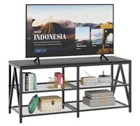 Katrawu Meuble TV pour télévision jusqu'à 140,2 cm de long avec 3 étagères de rangement, table console TV pour salon avec cadre en métal industriel, chêne noir