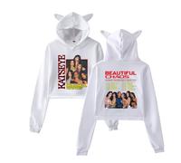 Katseye 2025 The Beautiful Chaos Tour Merch Sweat à capuche oreilles de chat - EYEKONS Pull pour femme Mode Concert Fans Vêtements de soutien, blanc, XS