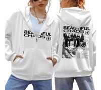 Katseye Sweat à capuche zippé unisexe The Beautiful Chaos Concert Merch avec fermeture éclair intégrale pour supporter, streetwear, concert, blanc, XXL