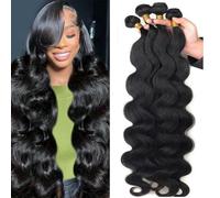 Katspon Lot de 4 trames de cheveux humains brésiliens ondulés 12A, 45,7 cm, 50,8 cm, 56,9 cm, 61 cm, 100 % cheveux humains brésiliens vierges, tissage rapide, noir naturel
