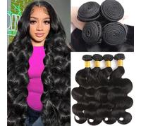 Katspon Lot de 4 trames de cheveux humains brésiliens ondulés 12A 50,8 cm, 61 cm, 61 cm, 66 cm, 100 % cheveux humains brésiliens vierges, tissage rapide, noir naturel