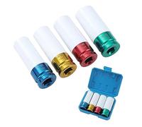KATSU 1/2" Jeu de Douilles à Chocs pour Jantes Aluminium 17mm 19mm 21mm 22mm 4 Pièces, Acier au Chrome Molybdène, 85 mm Longueur, Outil de Réparation Automobile pour Garage