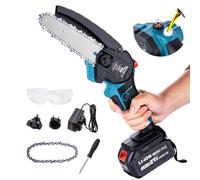 KATSU FIT-BAT 21V Tronçonneuse sans Fil 6 Pouces avec 3,0Ah Batterie et Chargeur, Chaîne Supplémentaire et Pompe à Huile Manuelle, pour Bois élaguer des Arbres Jardin