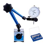 KATSU Indicateur de Test Cadran Jauge avec Base Magnétique et Ensemble de 22 Points Indicateurs, 0-10mm 0,01mm Précision Métrique Outil de Mesure 401118