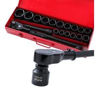 KATSU Tools Coffret douilles à chocs 21 pièces - cliquet 24 dents 3/4″, douilles profondes métriques 6 pans 19-50 mm, mallette acier