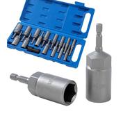 KATSU Tools Jeu de 16 Douilles Longues pour Écrous, Tailles Métriques 5.5-19mm, Queue Hexagonale 1/4", Magnétiques, pour Perceuse et Visseuse Électrique, 80mm de Longueur