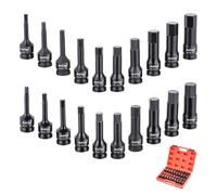 KATSU Tools Jeu de 20 Douilles Hexagonales à Choc 1/2", Tailles Métriques et Impériales, H6 - H19 et H1/4" - H3/4", Acier CR-MO, 78mm de Longueur 420413