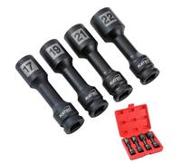 KATSU Tools Jeu de 4 Douilles Hexagonales à Choc 1/2", Tailles Métriques H17 H19 H21 H22, Acier CR-MO, 100mm de Longueur 420369