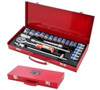 KATSU Tools Lot de 24 douilles 1/2", CR-V, douilles métriques 8-32 mm liquet à dégagement rapide à 24 dents et barre d'extension dans une boîte en acier, ensemble d'outils de mécanicien pour