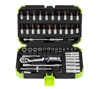KATSU Tools Lot de 53 douilles 6,35 mm, douilles métriques et profondes liquet à dégagement rapide à 72 dents, embouts de tournevis, étui en plastique, pour réparation de vélo automobile
