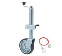 KATSU Tools Roue Jockey 48 mm avec Collier - Capacité 500 kg, Roue Pleine 8", Câble en Acier Inoxydable 1 m, Acier Galvanisé, Manivelle Top Wind pour Remorque et Caravane