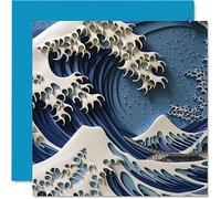 Katsushika Hokusai Cartes d'anniversaire pour homme et femme - La Grande Vague de Kanagawa - Carte classique pour maman, papa, frère, sœur, fils, fille, grand-père, 145 mm x 145 mm