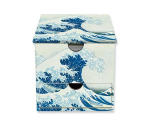 Katsushika Hokusai the Great Wave Flame Tree Memo Block in Box With Drawer
