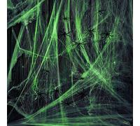 Katsy Toile d'araignée phosphorescente - 1 000 m² - Toile d'araignée extensible et lumineuse - Avec 60 fausses araignées pour décoration d'Halloween d'intérieur et d'extérieur - 300 g