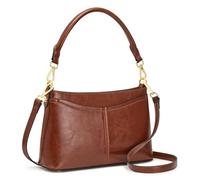 Kattee Petit sac à bandoulière en cuir véritable pour femme avec 2 sangles détachables, 6 emplacements pour cartes, marron foncé, Décontracté