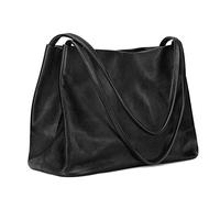 Kattee Sac à bandoulière pour femme en cuir véritable souple avec fermeture magnétique sur le dessus, 4 - Noir., Grand