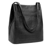 Kattee Sac à main en cuir véritable souple pour femme avec fermeture magnétique sur le dessus, Noir , Hobo
