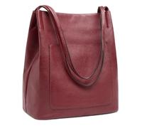 Kattee Sacs fourre-tout à bandoulière en cuir pour femmes, sacs à main et sacs souples avec fermeture magnétique sur le dessus, rouge vin, Large, Décontracté