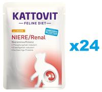 KATTOVIT Feline Diet Renal Chicken Aliments humides avec du poulet pour les chats souffrant de problèmes rénaux 24x85 g