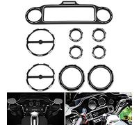 KATUR Accent StéRéO Compteur De Vitesse Jauge Lunette Garniture Anneau De Haut-Parleur Ensemble Noir en Aluminium Moto Kit pour Harley Davidson Touring 1996-2013 (9 Pcs)
