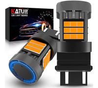 KATUR Ampoule 3157 T25 P27/7W LED, Canbus 500% Luminosité 3000LM Jaune Ambre avec Ventilateur 3157A 3157NA LED pour Feu de Clignotant, 2PCS