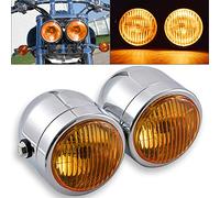 KATUR Double Phare Moto Argent Avant Rond Lampe Étanche Universelle pour Vélos Sport Véhicules Hors Route Motos Dirt Bikes Street Fighter (Lentille Jaune, Lot de 2)