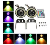 KaTur Lot 2 feux de brouillard universels LED RGB haute puissance 6,3 cm Feux de circulation diurne Angel Eyes Halo COB Blanc
