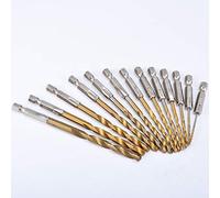 KATUR Lot de 13 forets hélicoïdaux en titane à tige hexagonale en acier rapide à changement rapide pour bois, plastique, aluminium, alliage de 1,5 à 6,5 mm