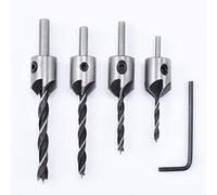 KATUR Lot de 4 forets coniques avec une clé hexagonale en acier rapide réglable pour menuiserie et travail du bois en plastique 3-6 mm