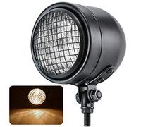 KATUR Phare HalogèNe 12V Universel Moto RéTro Balle Maille Gril Couverture Avant Montage LatéRal Phare pour Harley Honda Suzuki VéLos Croiseurs Chopper Bobber Cafe Racer (Lentille Blanche)
