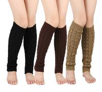 Katutude 3 Paires Jambière Femme, Jambières Tricotées Chaussettes de Jambe Douce Guêtres Danse Femme Genou sans Pieds Leg Warmers Hiver Chaud Chaussettes Chaudes d'hiver pour Femme Et Fille