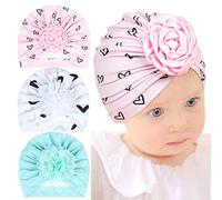 Katutude Bébé Fille Bandeau Cheveux, 3 Pièces Bonnet Turban bébé Fille Naissance Cotton Nœuds Papillons Bandeau Chapeaux Mignon Elastique Casquettes Bandeaux pour Bébés, Nourrissons et Tout-Petits